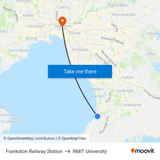 Frankston Railway Station to RMIT University map