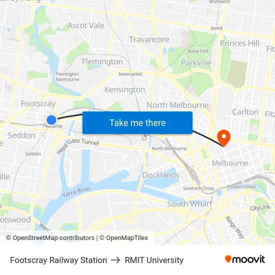 Footscray Railway Station to RMIT University map