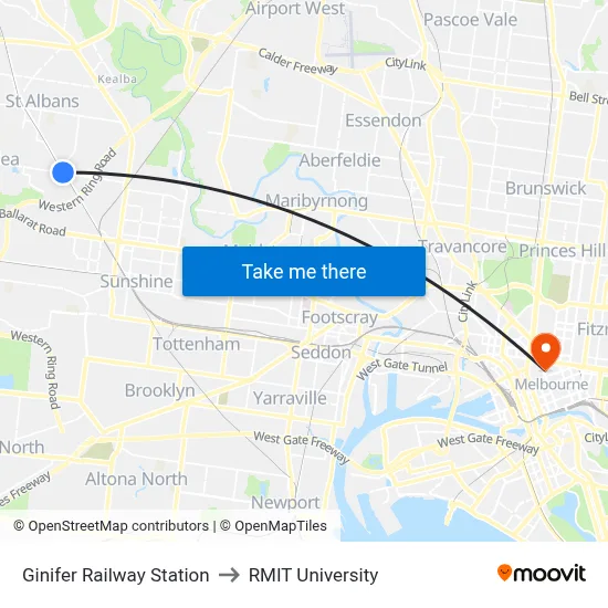 Ginifer Railway Station to RMIT University map