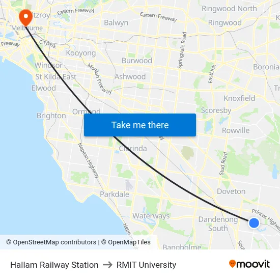 Hallam Railway Station to RMIT University map