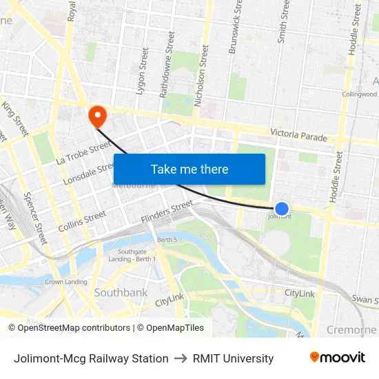 Jolimont-Mcg Railway Station to RMIT University map