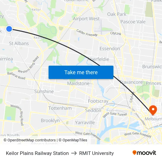 Keilor Plains Railway Station to RMIT University map
