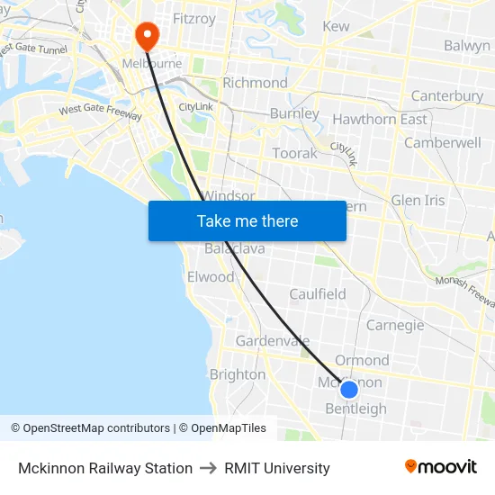 Mckinnon Railway Station to RMIT University map