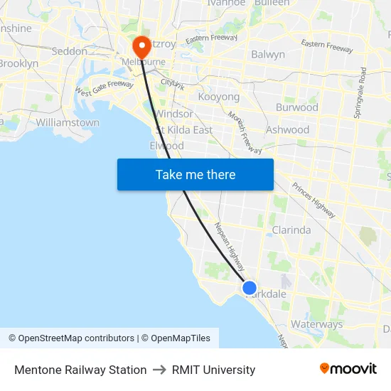 Mentone Railway Station to RMIT University map