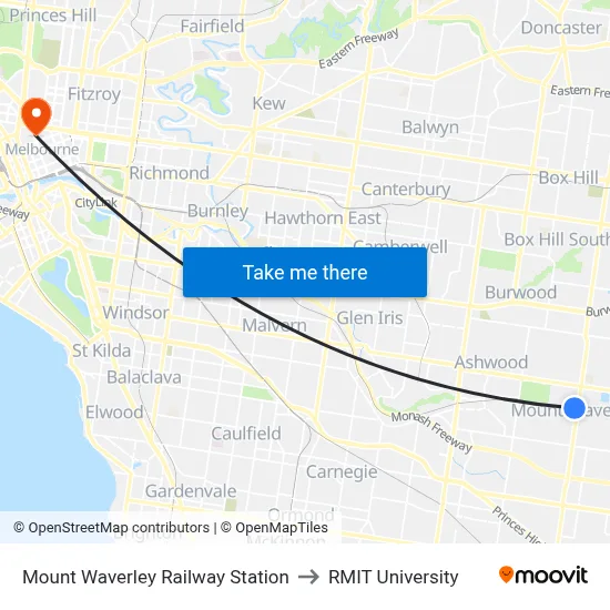 Mount Waverley Railway Station to RMIT University map