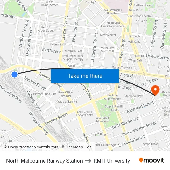 North Melbourne Railway Station to RMIT University map