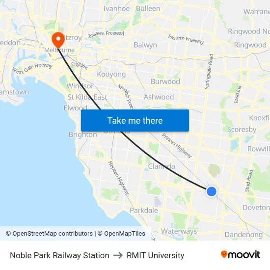 Noble Park Railway Station to RMIT University map