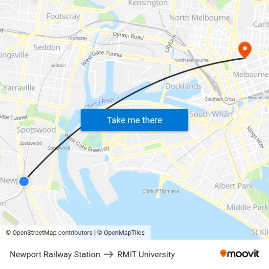 Newport Railway Station to RMIT University map