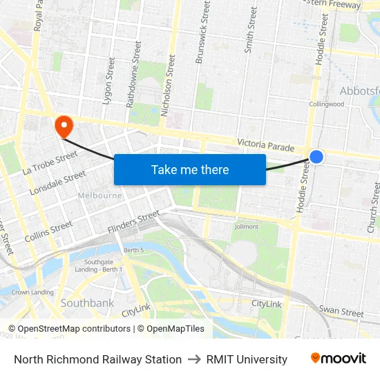 North Richmond Railway Station to RMIT University map