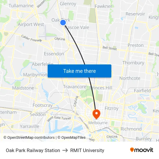 Oak Park Railway Station to RMIT University map