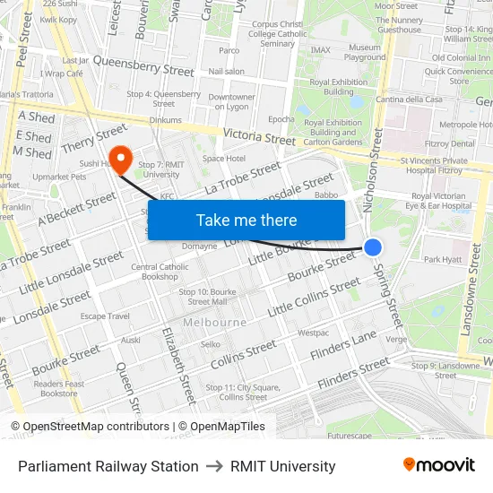 Parliament Railway Station to RMIT University map