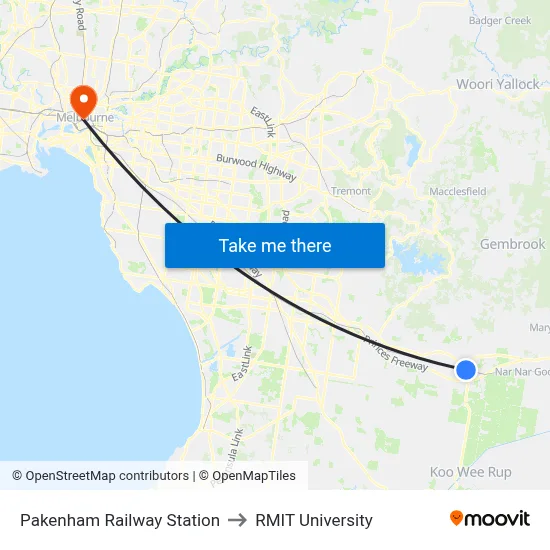 Pakenham Railway Station to RMIT University map