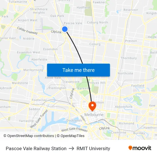 Pascoe Vale Railway Station to RMIT University map