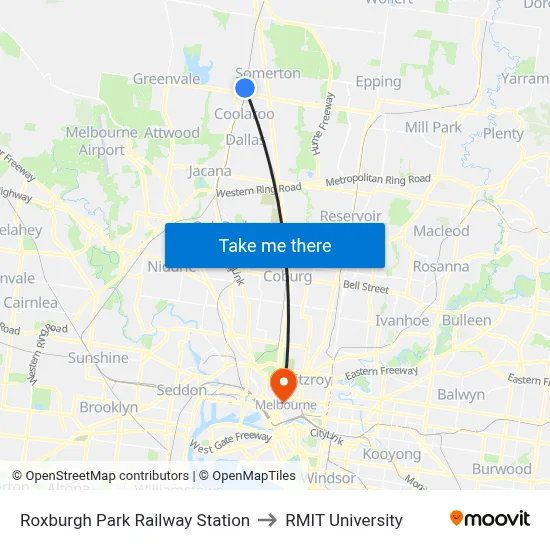 Roxburgh Park Railway Station to RMIT University map