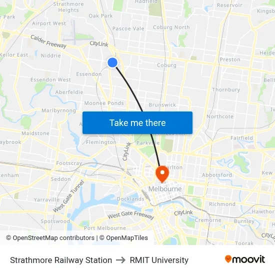 Strathmore Railway Station to RMIT University map