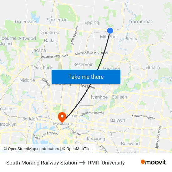 South Morang Railway Station to RMIT University map