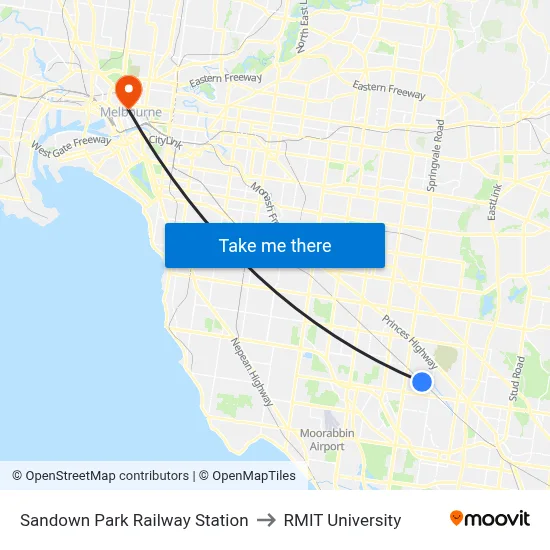 Sandown Park Railway Station to RMIT University map