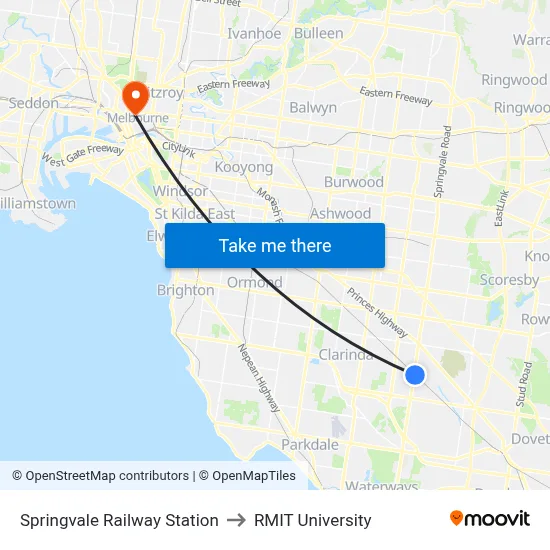 Springvale Railway Station to RMIT University map