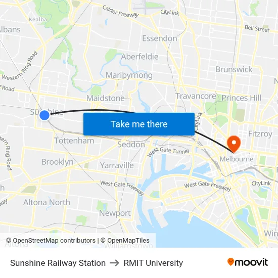 Sunshine Railway Station to RMIT University map