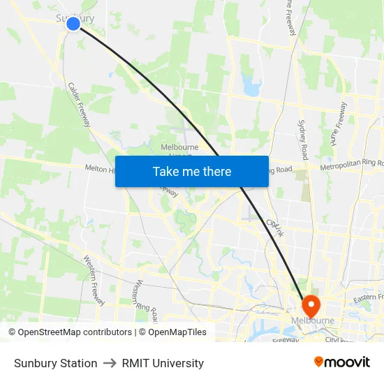 Sunbury Station to RMIT University map