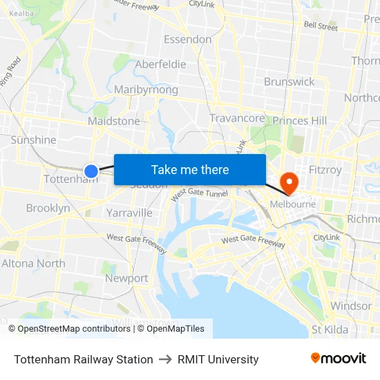 Tottenham Railway Station to RMIT University map