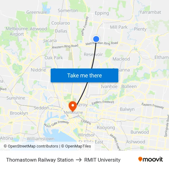 Thomastown Railway Station to RMIT University map