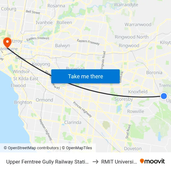 Upper Ferntree Gully Railway Station to RMIT University map
