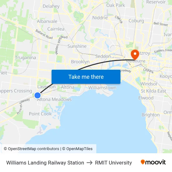 Williams Landing Railway Station to RMIT University map