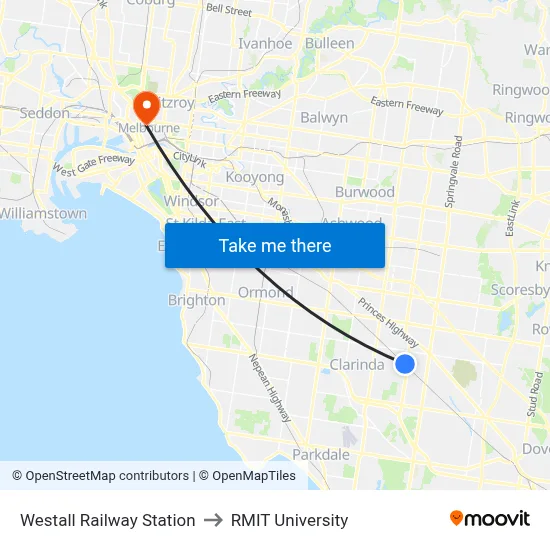 Westall Railway Station to RMIT University map