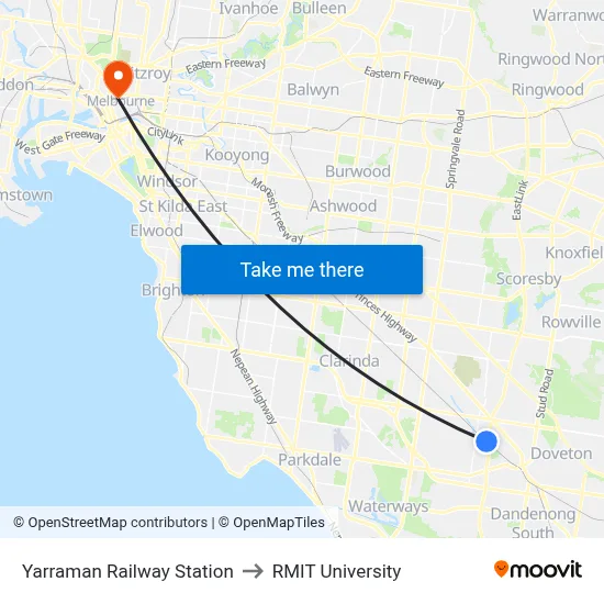 Yarraman Railway Station to RMIT University map