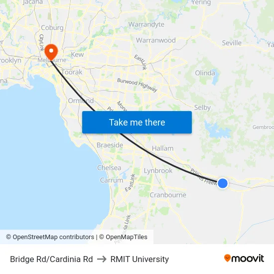 Bridge Rd/Cardinia Rd to RMIT University map