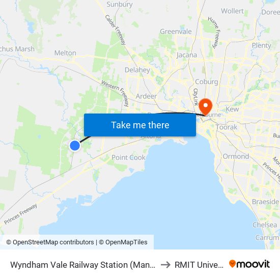 Wyndham Vale Railway Station (Manor Lakes) to RMIT University map