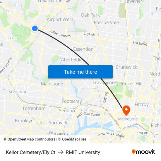 Keilor Cemetery/Ely Ct to RMIT University map