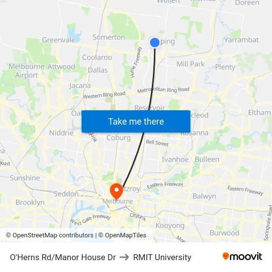 O'Herns Rd/Manor House Dr to RMIT University map