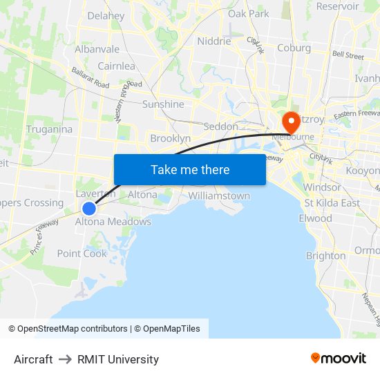 Aircraft to RMIT University map