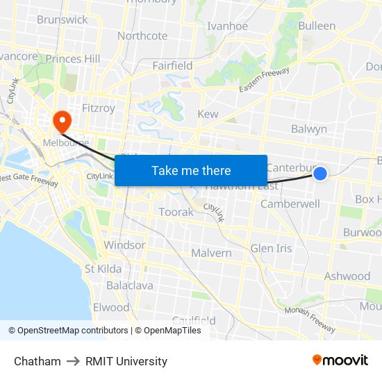 Chatham to RMIT University map