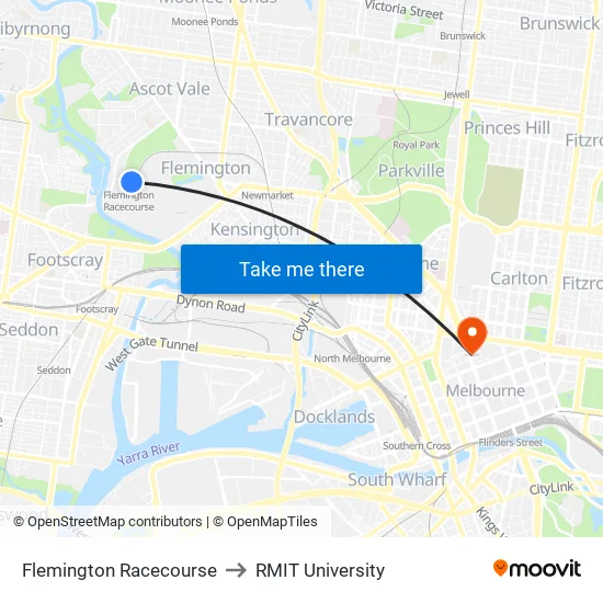 Flemington Racecourse to RMIT University map