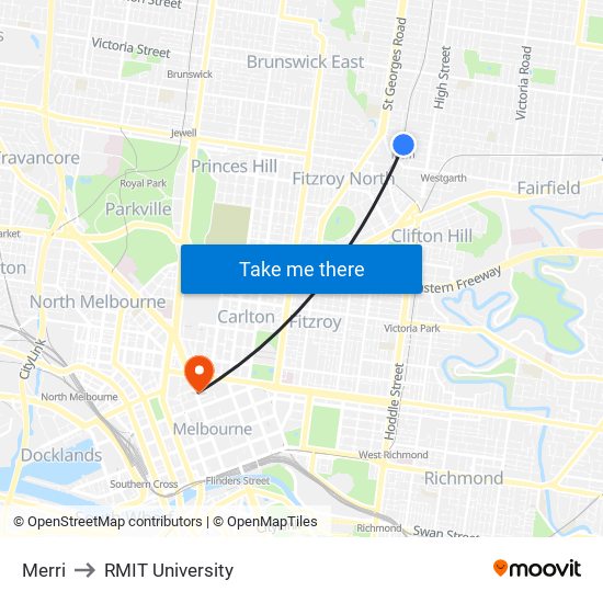 Merri to RMIT University map