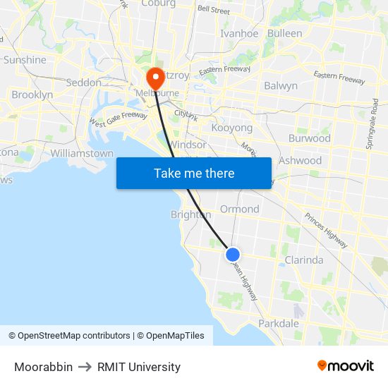 Moorabbin to RMIT University map