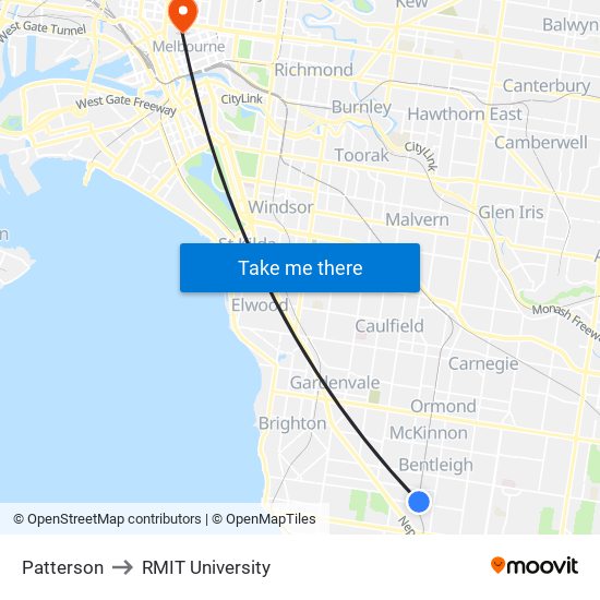 Patterson to RMIT University map