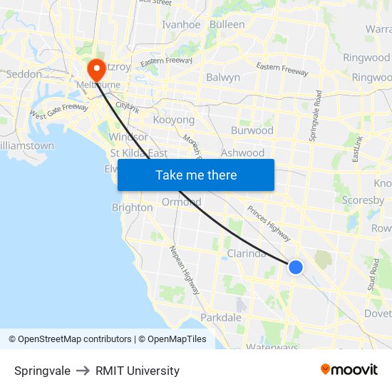 Springvale to RMIT University map