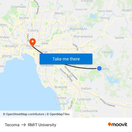 Tecoma to RMIT University map