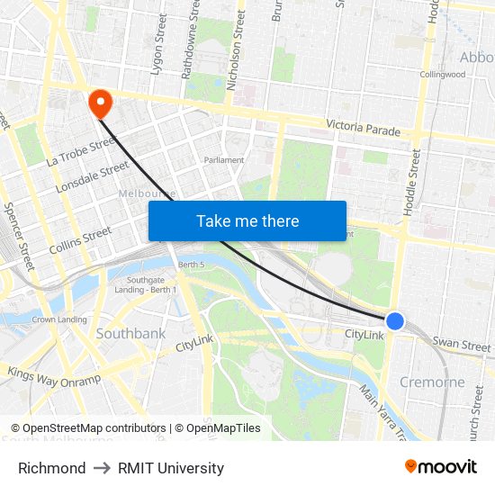 Richmond to RMIT University map