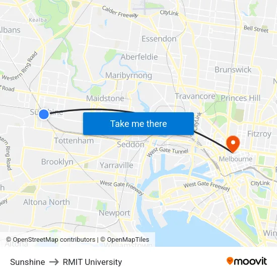 Sunshine to RMIT University map