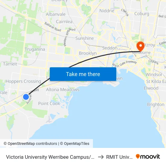 Victoria University Werribee Campus/Hoppers Lane to RMIT University map