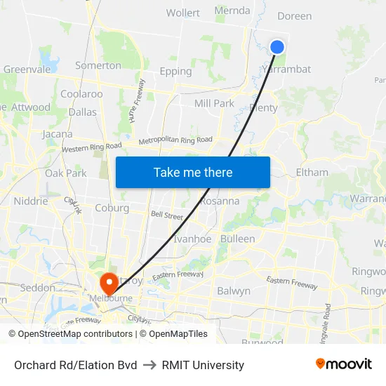Orchard Rd/Elation Bvd to RMIT University map