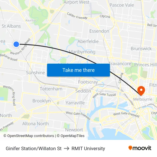 Ginifer Station/Willaton St to RMIT University map