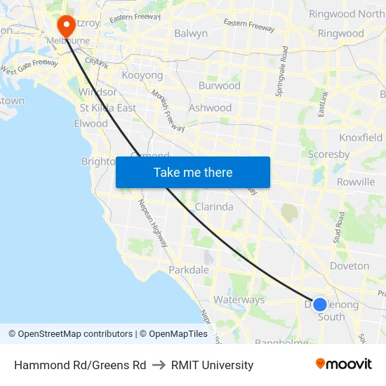 Hammond Rd/Greens Rd to RMIT University map