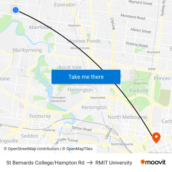 St Bernards College/Hampton Rd to RMIT University map