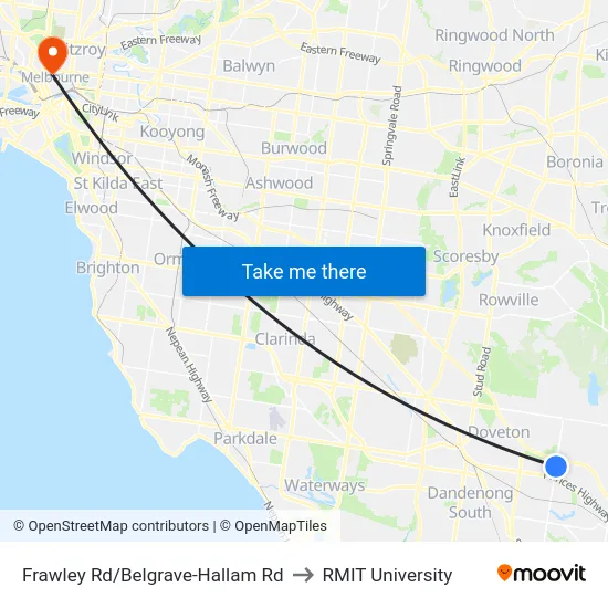 Frawley Rd/Belgrave-Hallam Rd to RMIT University map